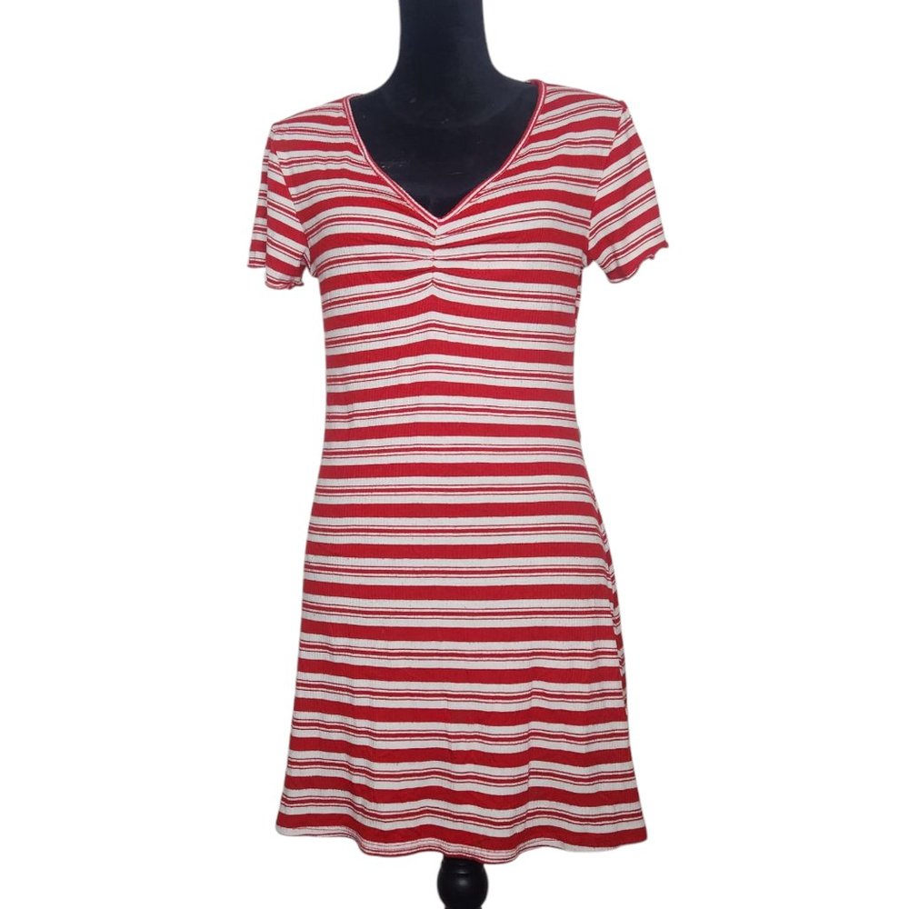 3 Girls Clothing LA Red White Striped Lettuce Hem Dress